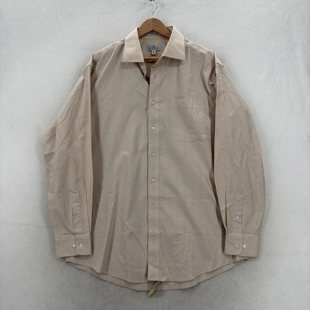 Enro Dress Shirt Mens 16.5 34/35 Beige Classic Fit Non Iron EZ Cool Cotton NWT